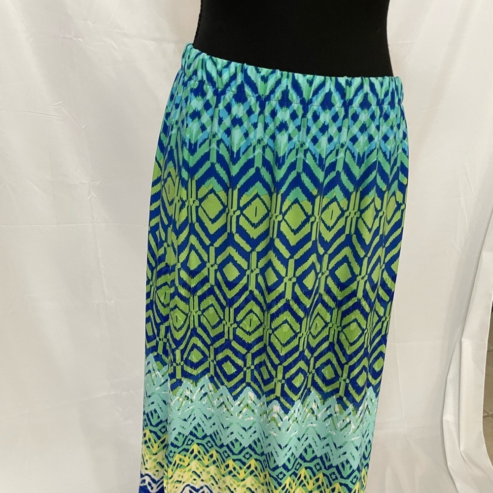 Chico's | Maxi Skirt with Geometric Stretch Waist & Slits | Chico's Sz 1 | EUC